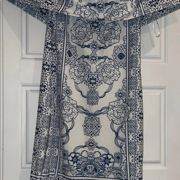 Blue and White Off-Shoulder Dress- Medium - Picture 4 of 6